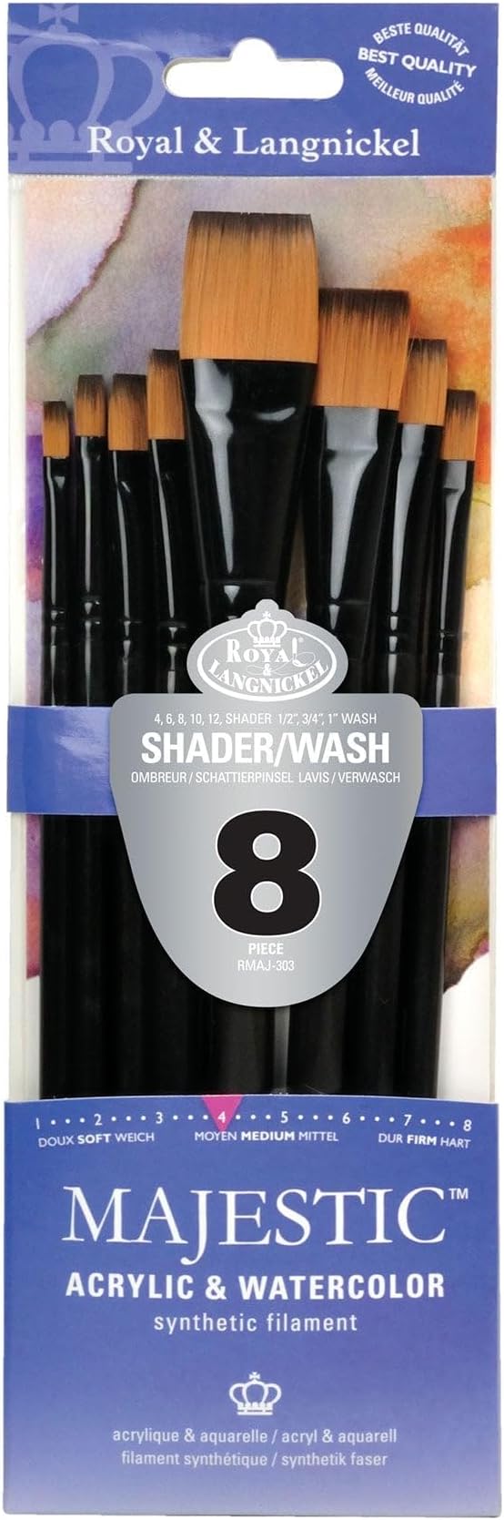 Royal & Langnickel Majestic Flat and Glaze Wash Artist Brush Set, 8-Piece