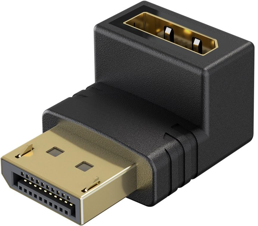 goobay DisplayPort Winkeladapter 90 Grad nach oben, 8K 144Hz, 4K 240Hz, DP 2.1, Gaming Stecker auf Buchse für PC, Monitor, Grafikkarte - 77129