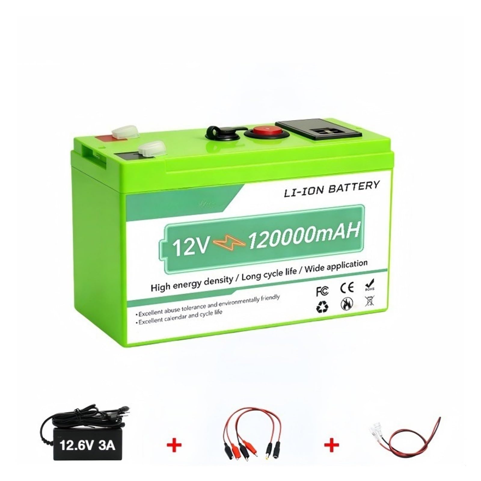 Batteria A Ciclo Profondo Batteria Al Litio 12V 100Ah 120Ah 150Ah | Ricaricabile ad alta capacità for l'accumulo di energia solare da campeggio in camper(120Ah-charger)