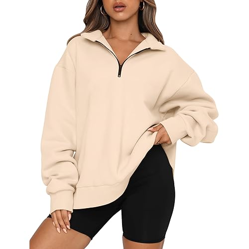 Trendy Queen Womens Oversized Sweatshirts Fall Sweaters Fashion Hoodies Half Zip Pullover Long Sleeve Shirts Clothes