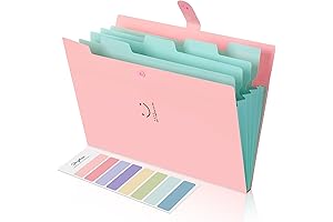 SKDYUE Expanding File Folder with 5 Pockets, Pink