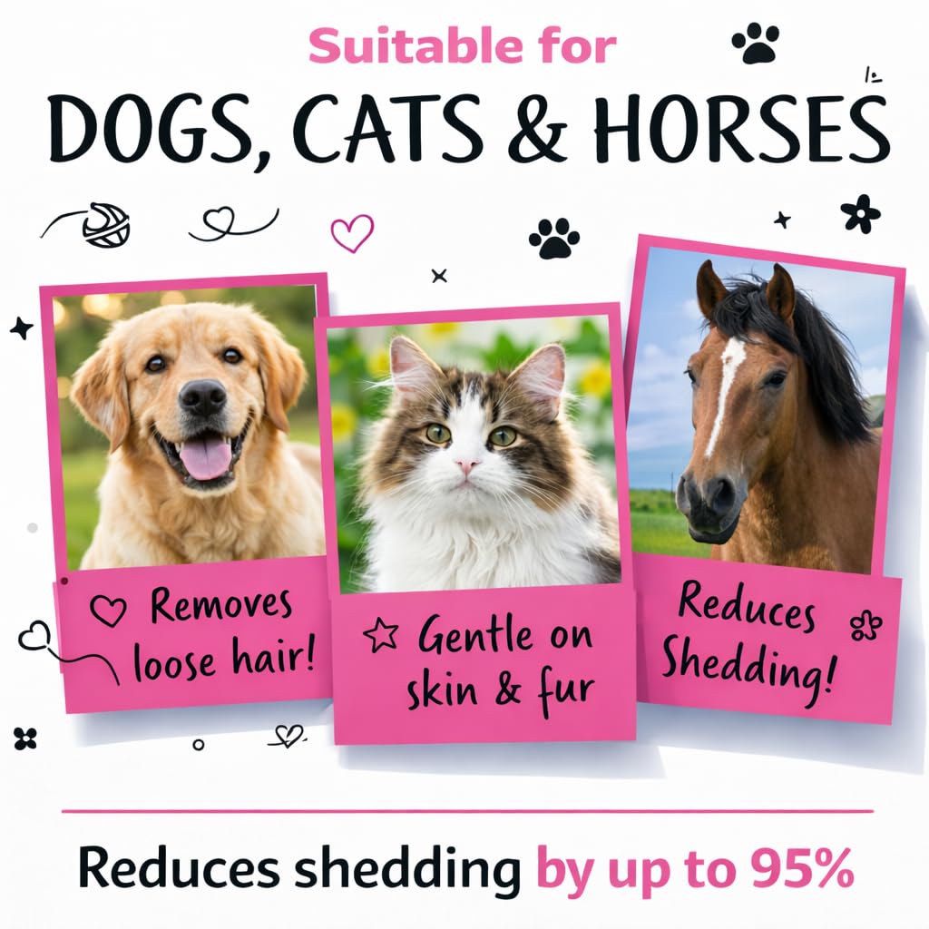 BullyBillows Pettine per cani e animali domestici, strumento professionale per la toelettatura degli animali domestici, con impugnatura in gomma morbida, 4 lame delicate e vite di ricambio, nero