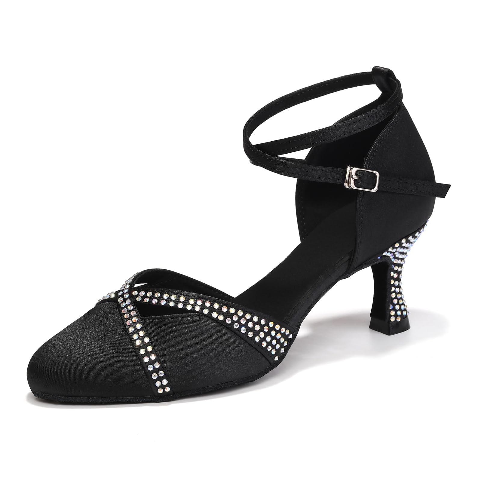 Scarpe da Ballo Latino da Donna Punta Chiusa Raso Professionale Salsa Tango Valzer Scarpe Ballo de Sala