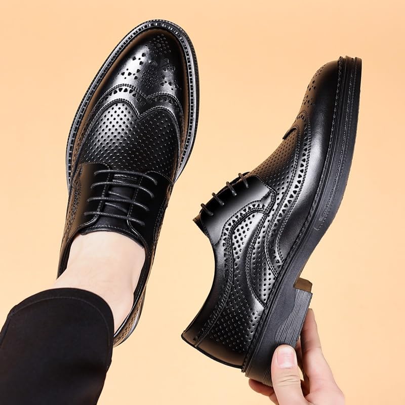Men's Hollow Oxford Dress Shoes Lace-up Prom Anti-Slip Low Top Rubber Sole Shoe Top-Grain Leather Wingtip Fashion2