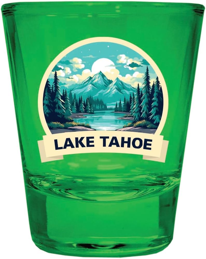 Juego de 4 Vasos Shot Vidrio Verde Souvenir Lake Tahoe 2 oz