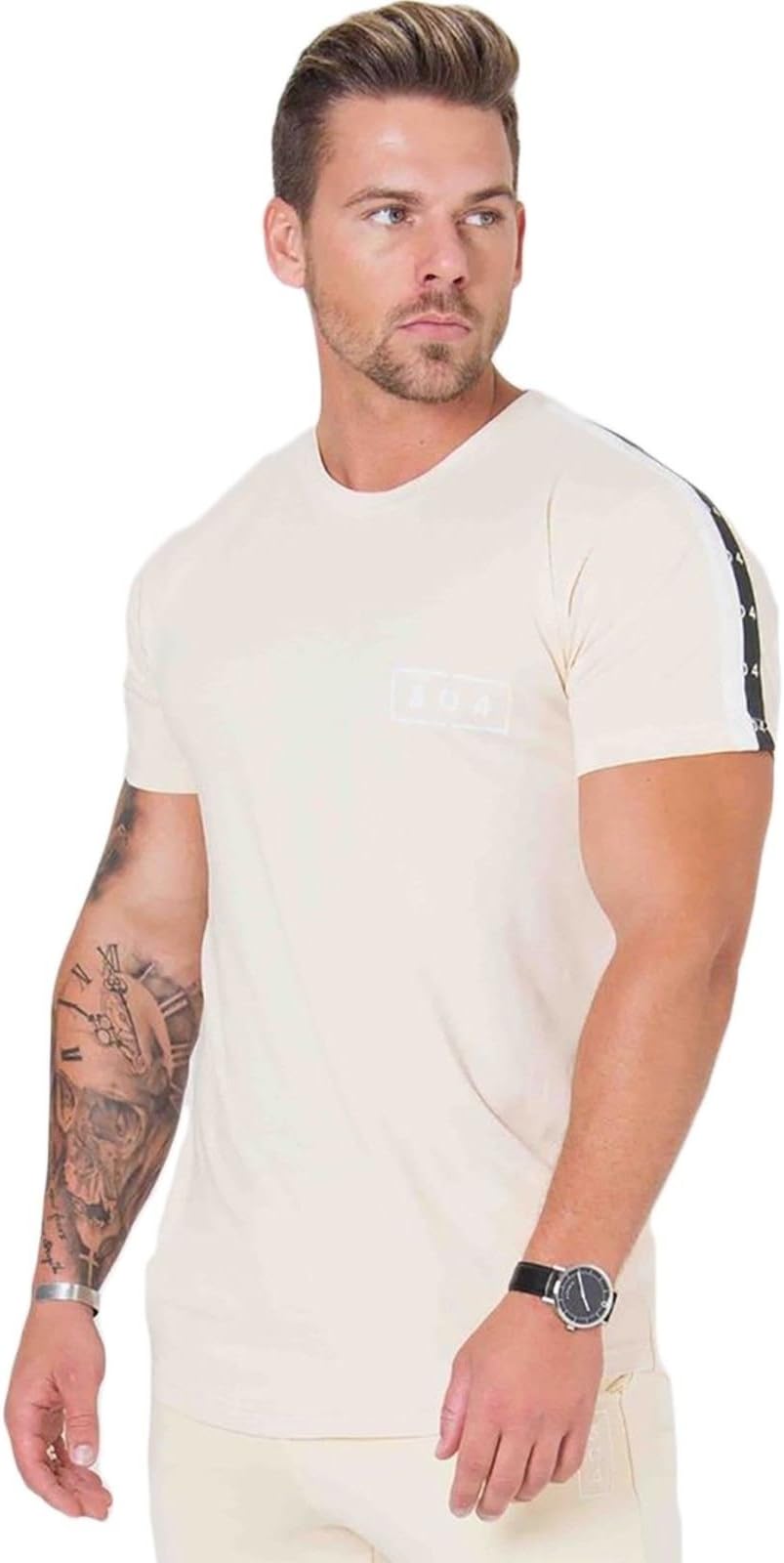 304 clothing Mens T-Shirt Curved Hem Slim Muscle Fit Longline Designer Short Sleeve T Shirt Tee Top