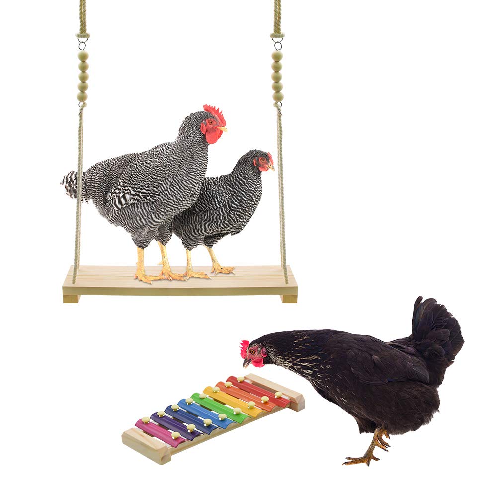 RUBY.Q Chicken Swing Toys and Chicken Toys Xylophone, 2pcs Chicken Toys for Poultry Run Rooster Hens Pet Parrots Macaw Entertainment Stress Relief for Birds