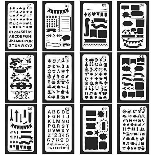 Vancool 24 Pack Journal Stencil Set Plastic Planner Drawing Template for Journary/Notebook/Diary/Scrapbook, 4 x 7 Inch, Over 1200 Different Patterns of Journal Stencil Painting
