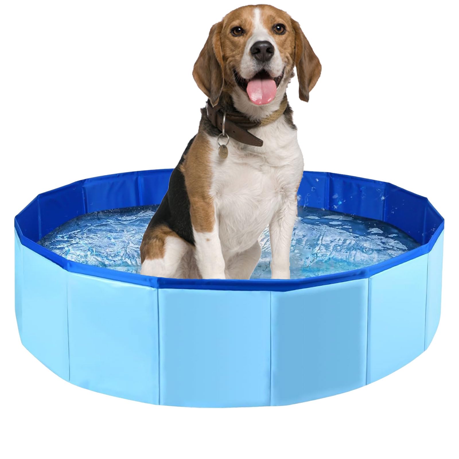 Foldable Dog Pool,Dog Paddling Pool,Dog Cat Bathing Tub,Pet Kids Bath Pool,With Water Valve,For Pets Children in Garden Beach Backyard,50 * 10cm,Blue