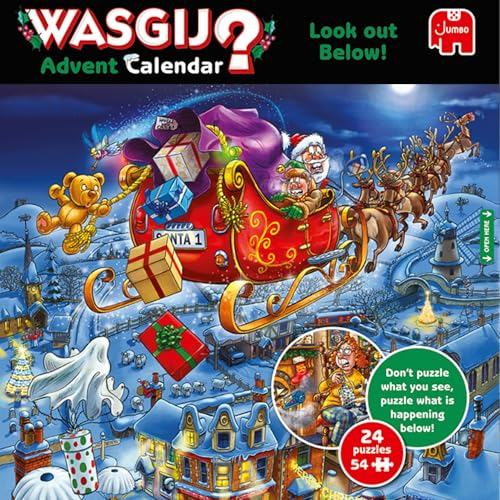 Wasgij Christmas Advent Calendar, Look Out Below! - 24 Days of Puzzles, Don't Puzzle What You See - Brainteasing 54 Piece Adults Puzzle & Comic Puzzle -100% Recycled Cardboard Jigsaw Puzzle for Adults
