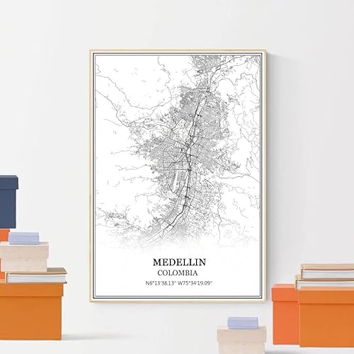 Miniatura 4 de TANOKCRS Medellin Colombia - Póster de arte para pared, diseño de mapa moderno en blanco y negro, sin marco, regalo de recuerdo para decoración del