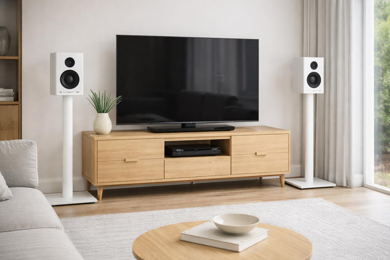 Sonorous SP100-80 Blanco – Soportes de Suelo para Altavoces 80 cm (Pareja) | Pies HiFi en Aluminio y Vidrio Templado | hasta 20 kg por Soporte | Gestión de Cables Integrada.