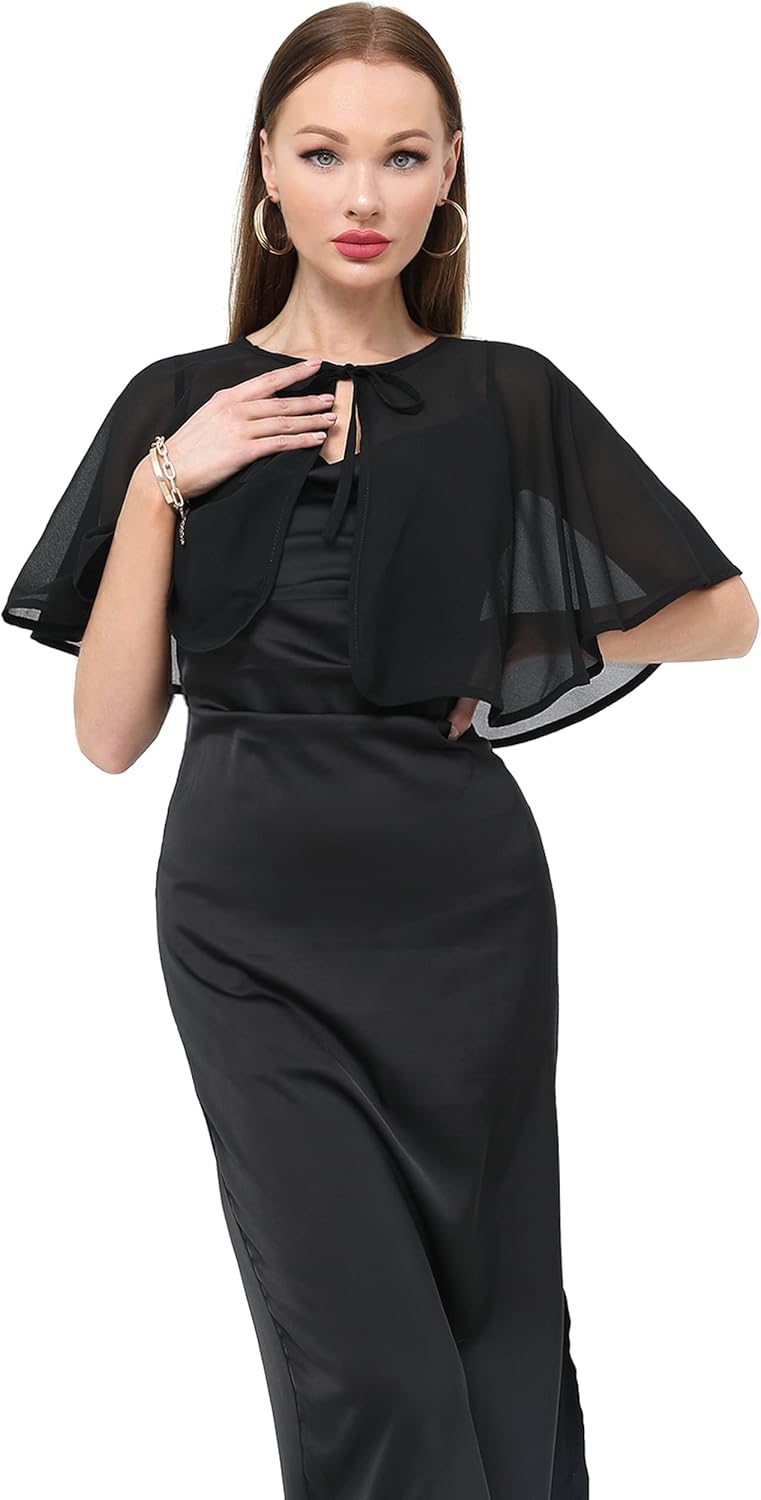 Women's Chiffon Shawl wraps Sheer Shrug Capelets for Evening Dress Wedding Cape Cover Up - Image 7