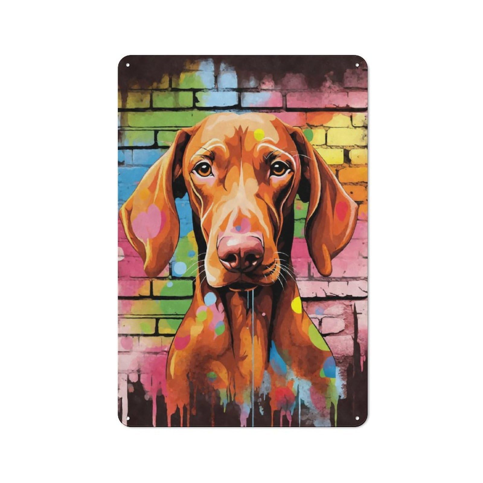 Junmoney Vizsla Dog Graffiti Rustic Metal Sign 30X20cm For Hallway Wall, For Collectors Of Rustic Metal Wall Decor