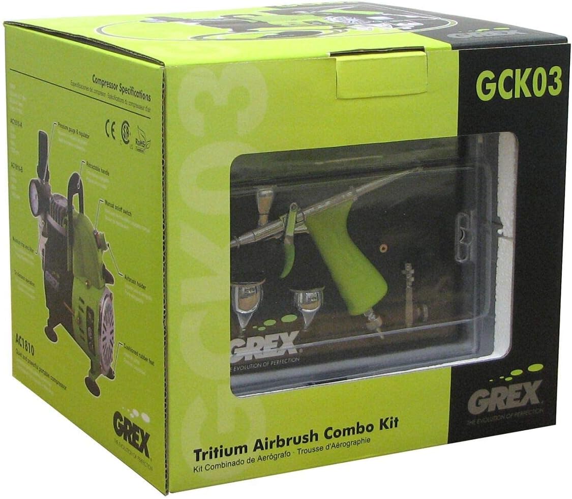 Grex GCK03 Airbrush Combo Kit with Tritium.TG3 Airbrush, AC1810-A Compressor