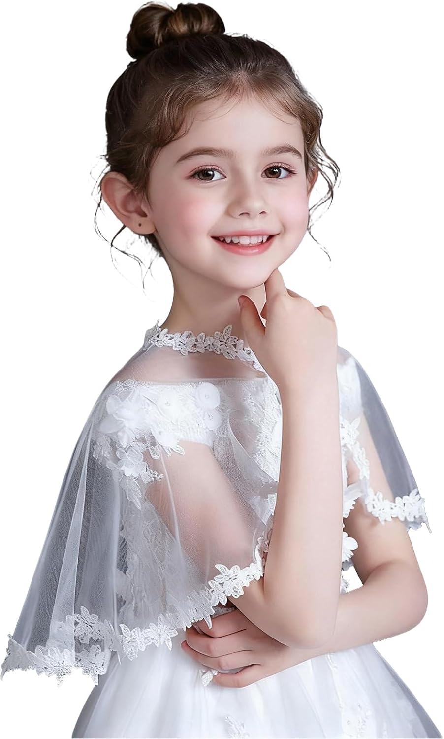 White Lace Cape Floral Bolero Cardigan Shrug Cover Up Jacket for Girls Kids Toddler Child