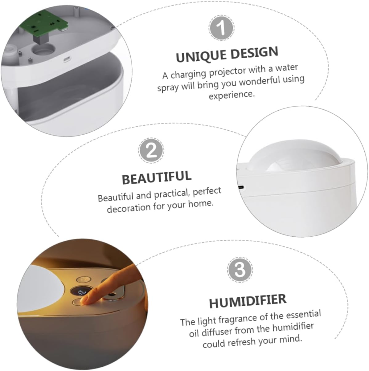 1pc Multi-purpose Projector Humidifier Silent Spray Usb Rechargeable Capacity Home Diffuser Night Light for Relaxation and