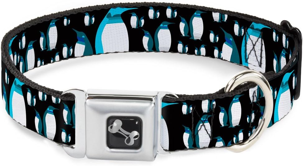 Dog Collar Seatbelt Buckle Emperor Penguins Gray Blues 9 to 15 Inches 1.0 Inch Wide