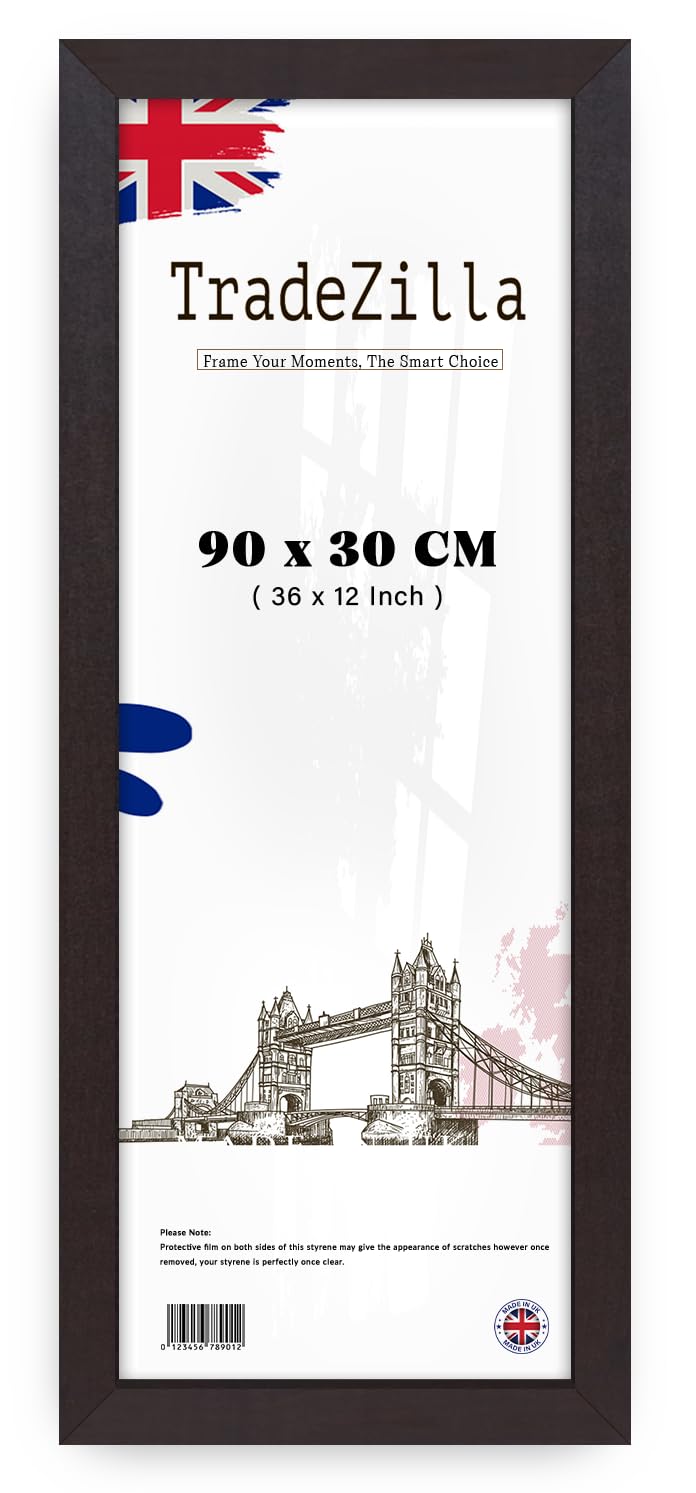 TradeZilla | Traditional Picture Frame (90 x 30 CM) - 900 x 300 mm Strong & Clear Perspex For Print/Photo/Wall Gallery-Family Photos 36x12 Inch [ Mahogany ]