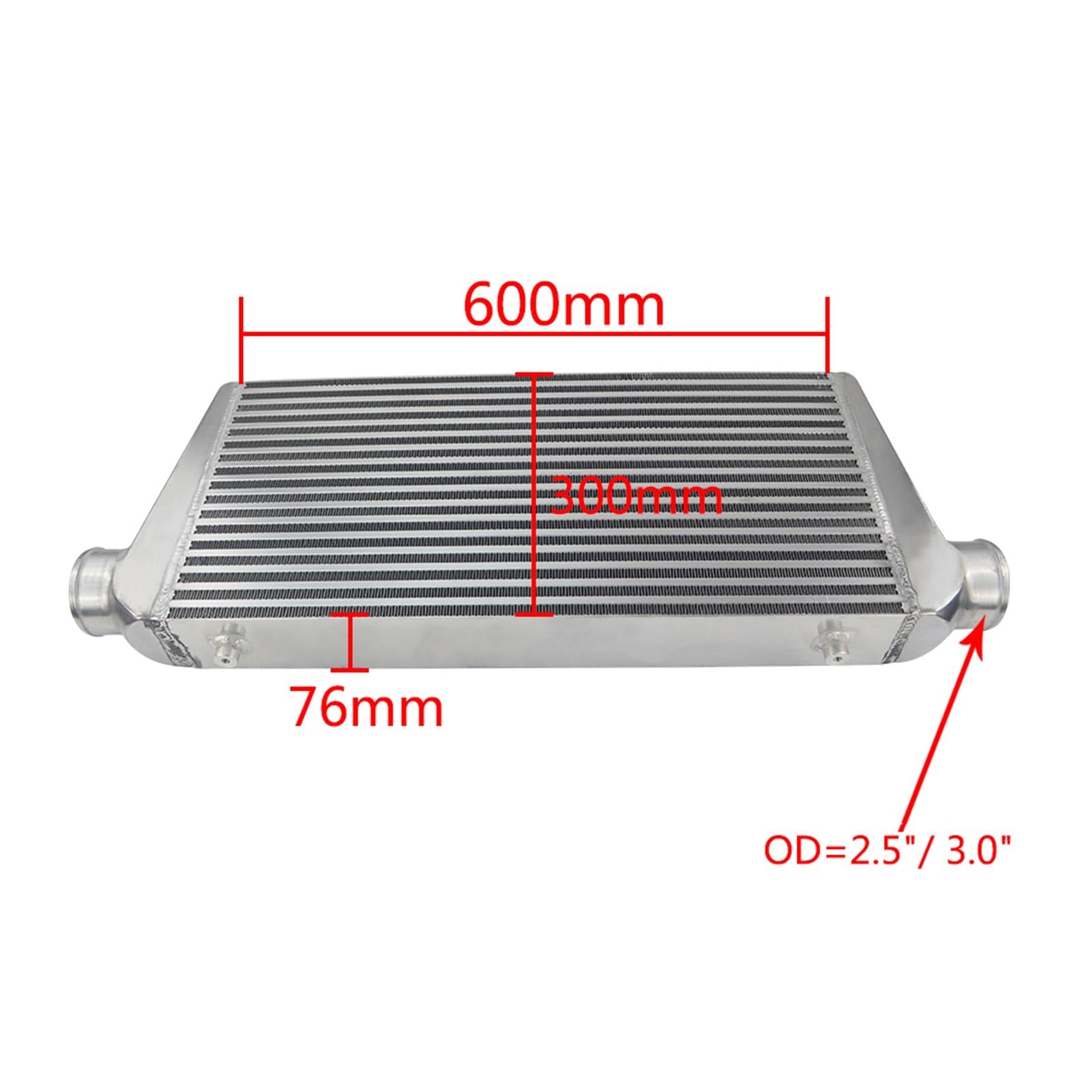 Wentylatory chłodnicy silnika samochodowego 600 * 300 * 76mm Uniwersalny intercooler turbo z płytą i średnicą zewnętrzną 2,5" z mocowaniem przednim LZ-IN816-25 chłodzenia silnika(3.0inch)