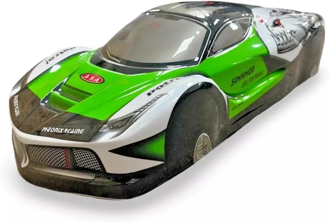 Painted PVC Body Shell for 1/10 Scale RC Drift Racing Touring On-Road Car, No Cut, 1:10, Red 190mm, Ferrari 458/488 Style (Green)