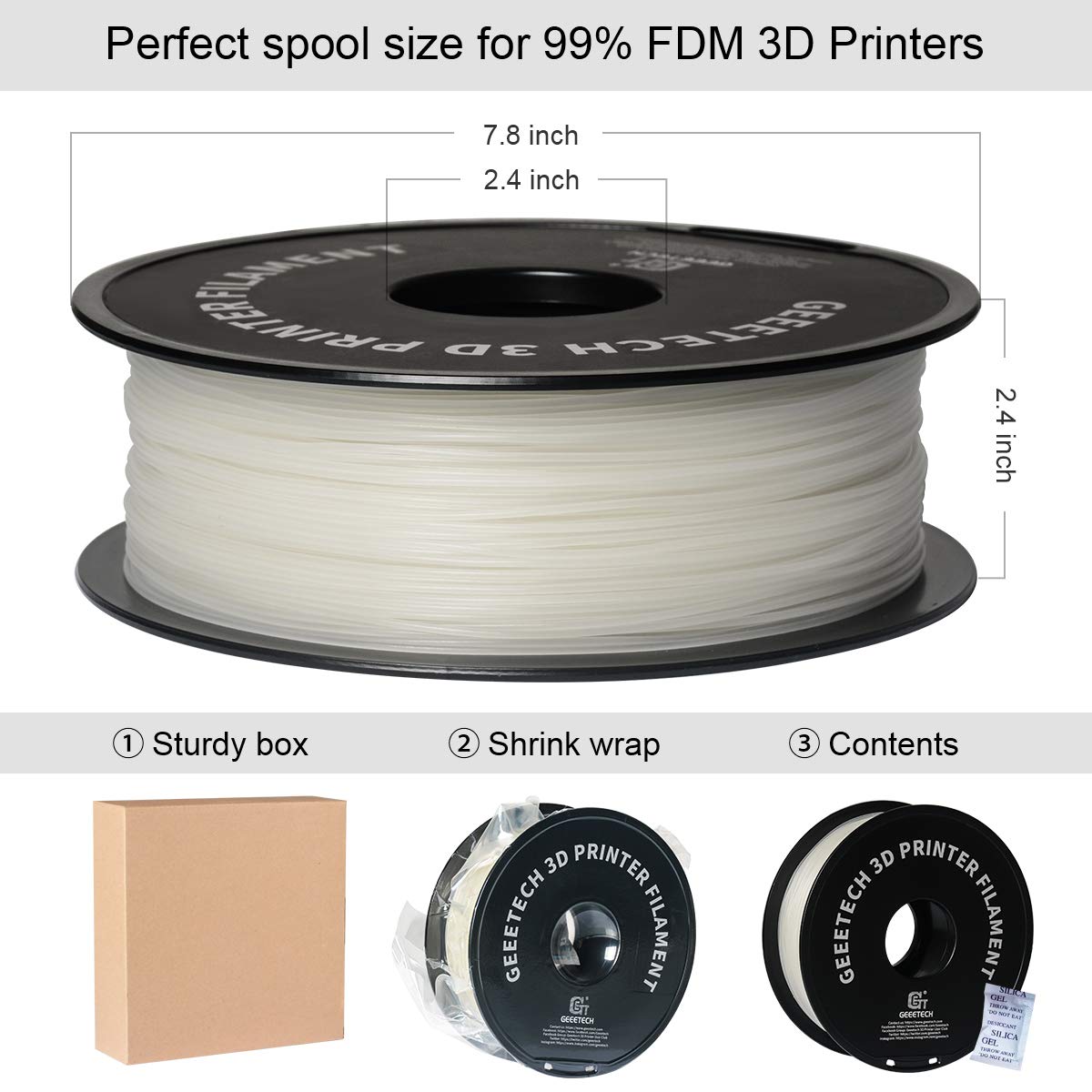 Filamento PLA 1,75 mm Blu Chiaro Glow In the Dark, Fluorescenza Blu In Assenza di luce, GEEETECH Stampante 3D Filamento PLA 1 kg bobina