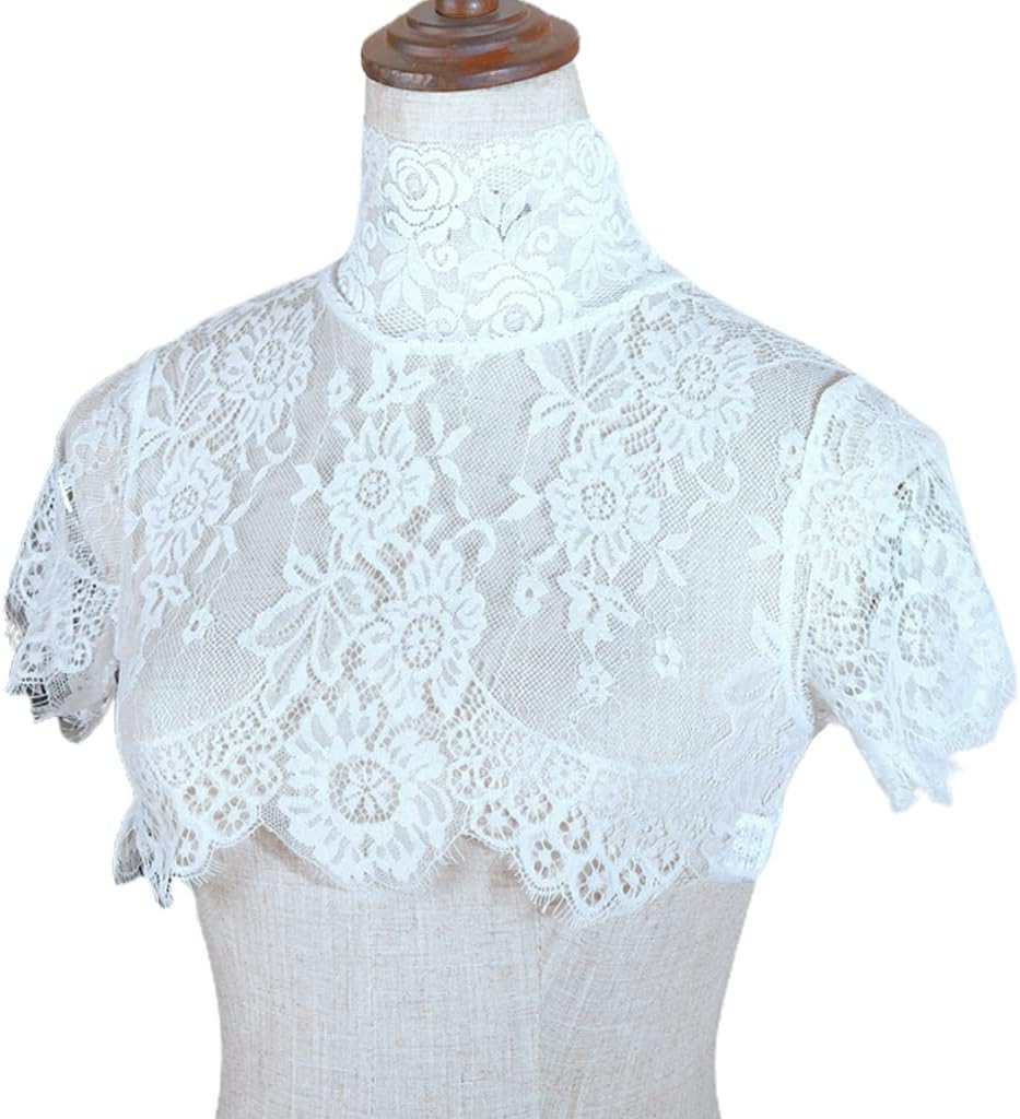 Thereisno Detachable Fake Collar Half Shirt Sexy Sheer Eyelash Floral Lace Dickey Choker Women Shawl