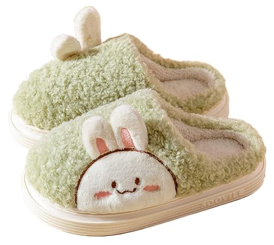 Epsion Women Cute Bunny Slippers Faux Fur Fluffy Winter Slip-On House Slippers Warm Fuzzy Anti-Skid Indoor Outdoor Shoes