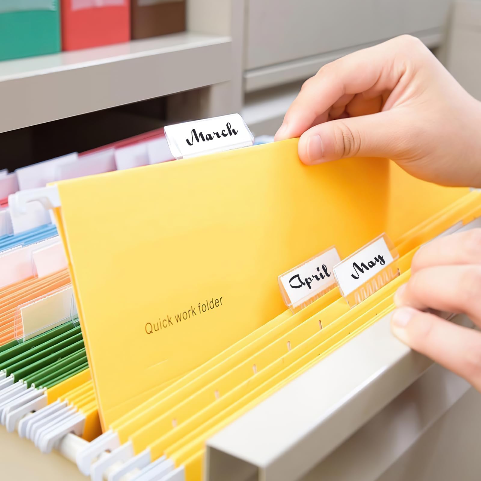 50 Pcs File Folder Tabs,Transparent File Folder Labels for Hanging Folders, Organize Office Files and Classify Document Types, Quick File Identification System 3