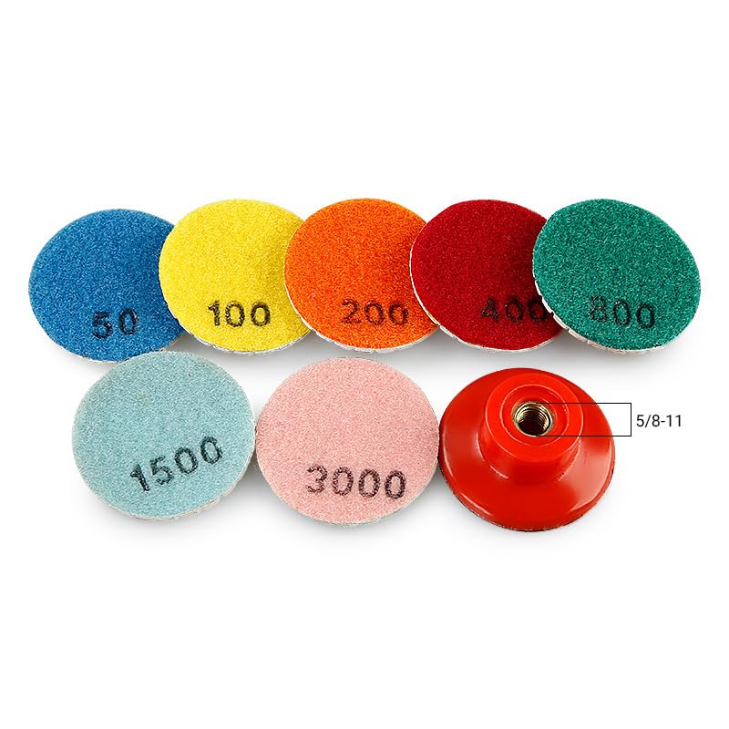 LOZLIN Tools 2 Inch 50mm Wet Diamond Polishing Pads 8PK Hook Loop Stone Buff Discs for Grinder Drill, Granite Quartz Marble Countertop Jade Curved Mirror Finish Kit