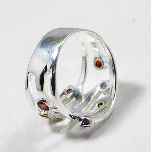 Vista 3 de multi stone silver ring, iolite ring, amethyst, peridot silver ring, honey citrine quartz silver ring, birthday gift ring