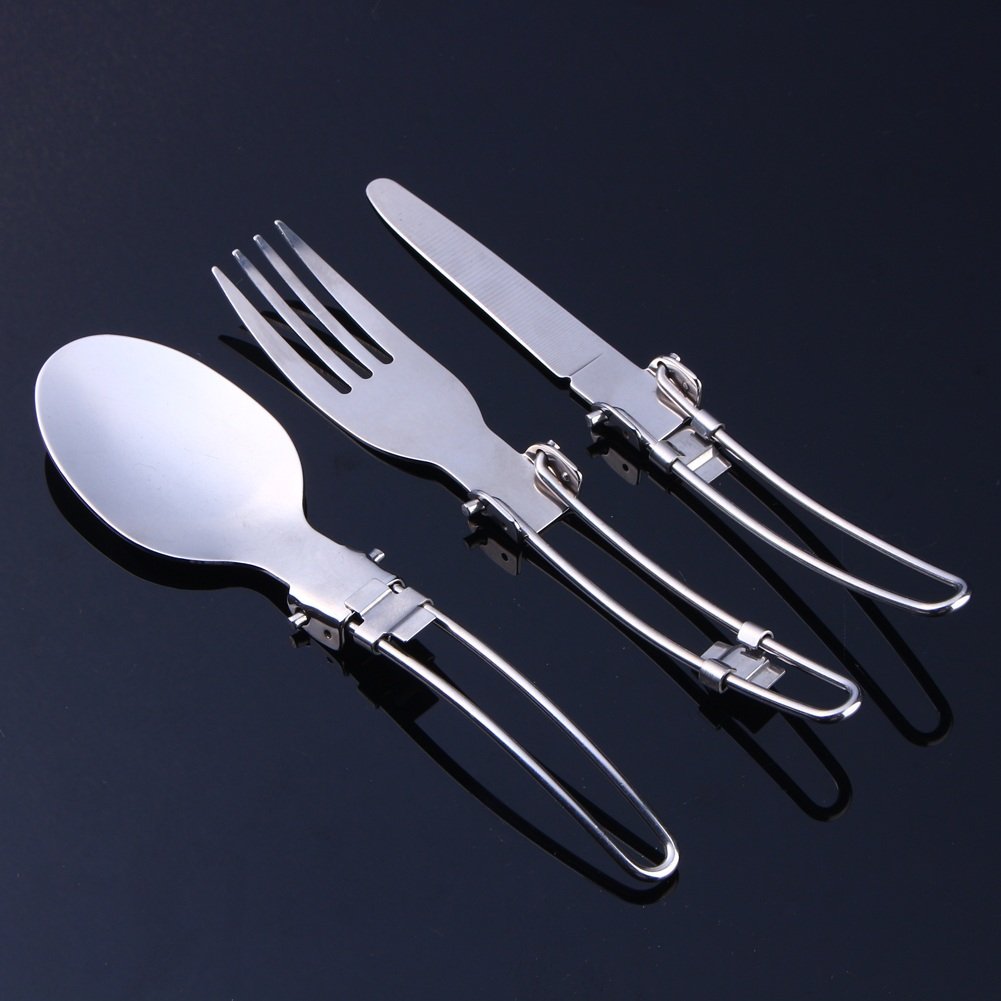 Set 2 Couverts Pliants Acier Inoxydable - Cuillère + Fourchette Pliante Rando