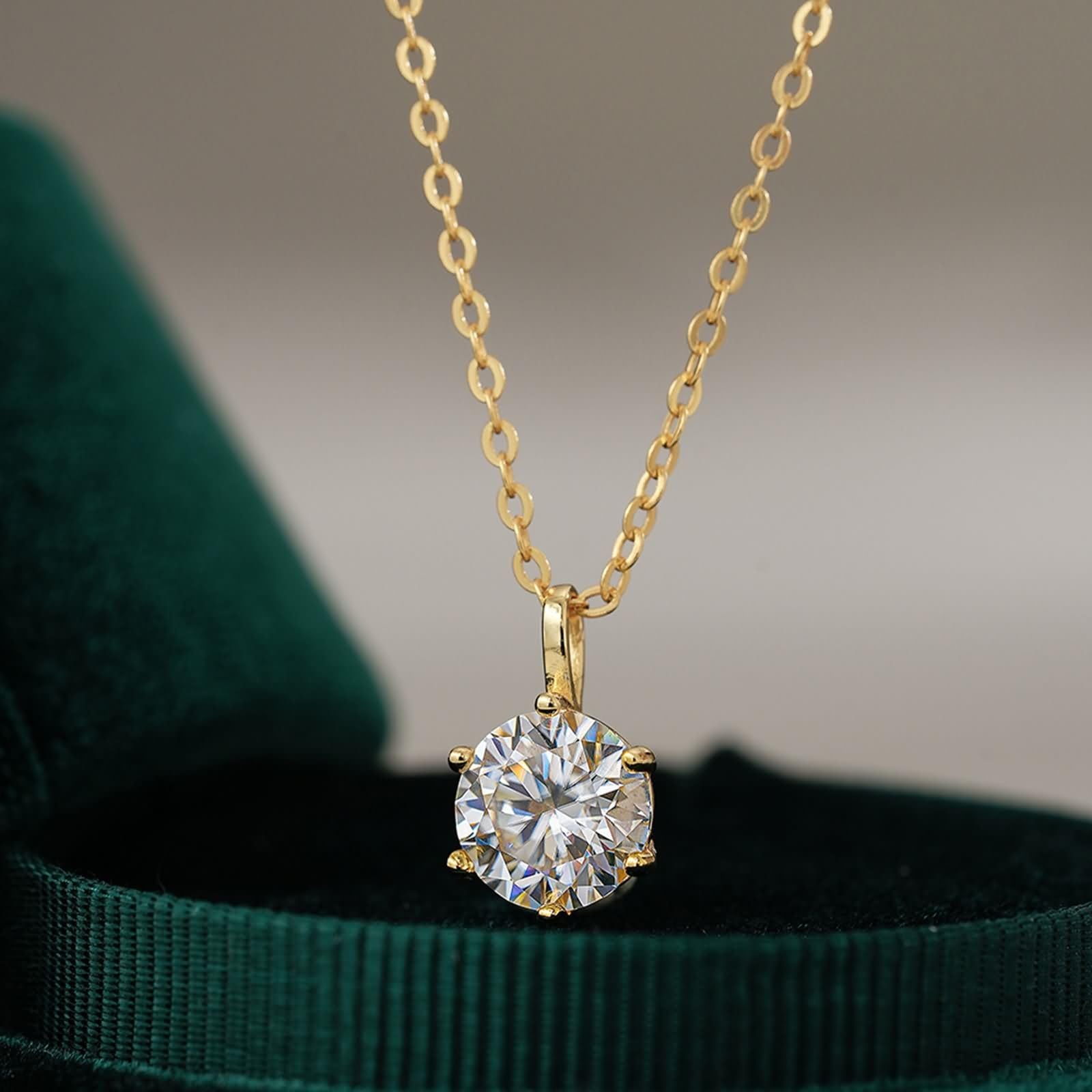 Wycian Collares de moissanita de oro amarillo de 9K/14K/18K para mujer, 6 puntas, collar solitario para el día de San Valentín para mujer, 45 cm/17.7 pulgadas