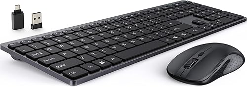 Miniatura 1 de Combo de teclado y mouse inalámbricos, teclado delgado USB de tamaño completo de 2.4 G con teclado numérico, mouse inalámbrico silencioso para