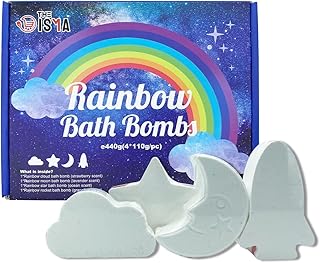 Bath Bombs Gift Set, 4 Pieces of Unique Rainbow Cloud Bath Bomb, Rainbow Rocket Bath Bomb, Rainbow Moon Bath Bomb and Rainbow Star Bath Bomb Having Different Scent