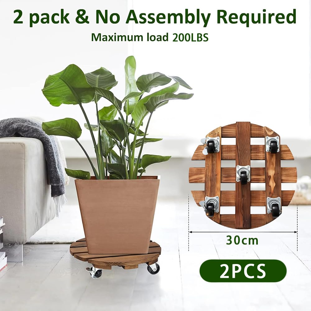 2 Articles porte Plante a Roulettes,30 x 30 CM Supports de pots de Fleurs à Roulettes- Capacite 100 KG-Support pot de Fleur Roulette,Support Plantes Interieur Pour Usage Intérieur et Extérieur