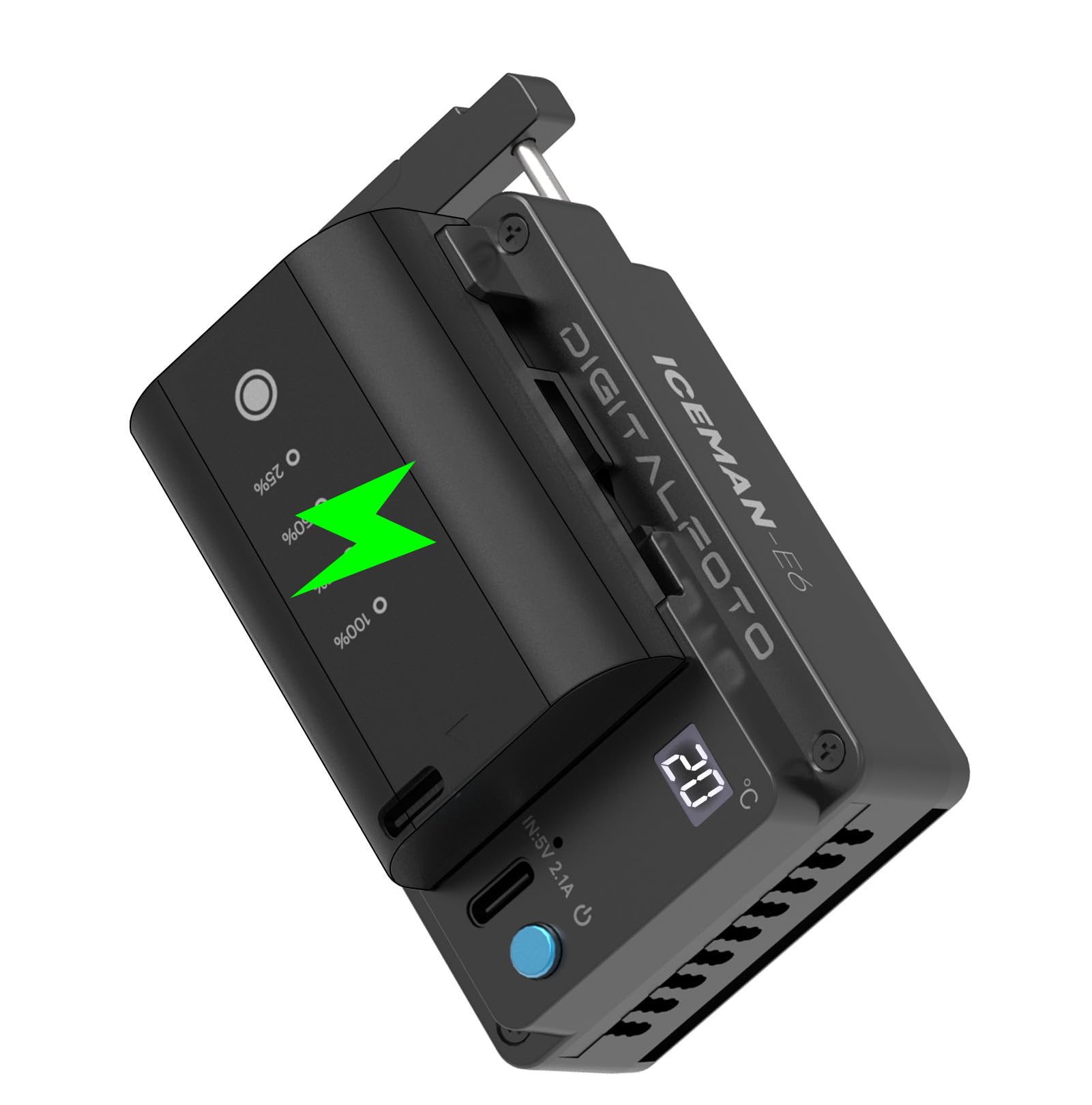 ICEMAN-E6 Refroidisseur de caméra + batterie LP-E6P, ventilateur thermoélectrique TEC avec indicateur LED et double puissance, batterie rechargeable USB-C 2600 mAh pour Canon R5 R6 R7 R5C 90D