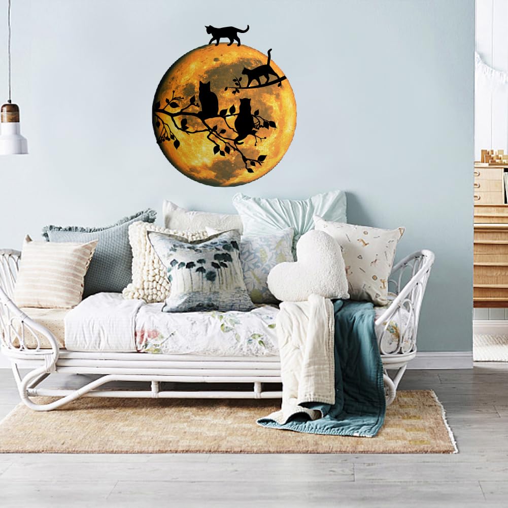 SUPERDANT Adesivi Murali Luna Piena Gatto sul Ramo Wall Art Gatto Nero con Luna Adesivi Murali Albero Ramo Sagoma Adesivi Murali per Casa Soggiorno Cucina Camera da Letto