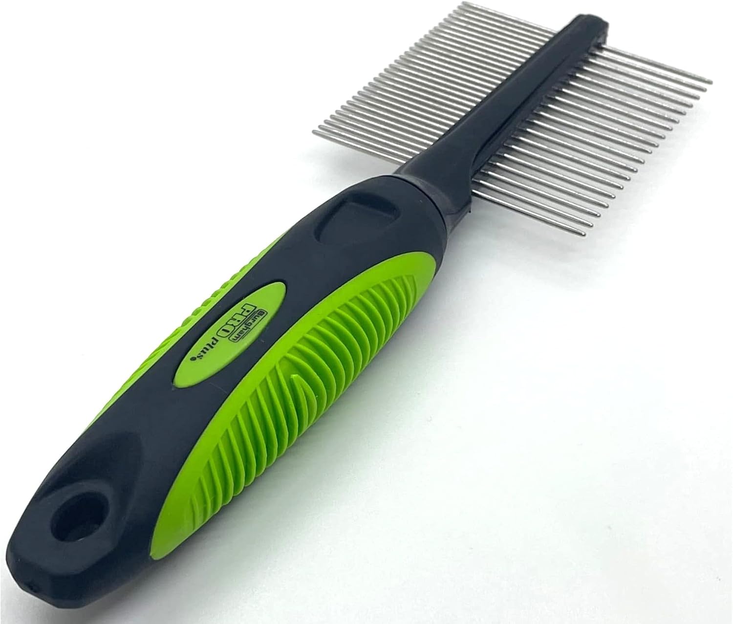 Pro Plus Dog Brush, Double Sided Comb, Fine/Coarse Stainless Steel Teeth for Deshedding, Detangling & Mat Removal Lightweight with Non-Slip Rubber Grip For All Coat Types Professional Grooming Tool