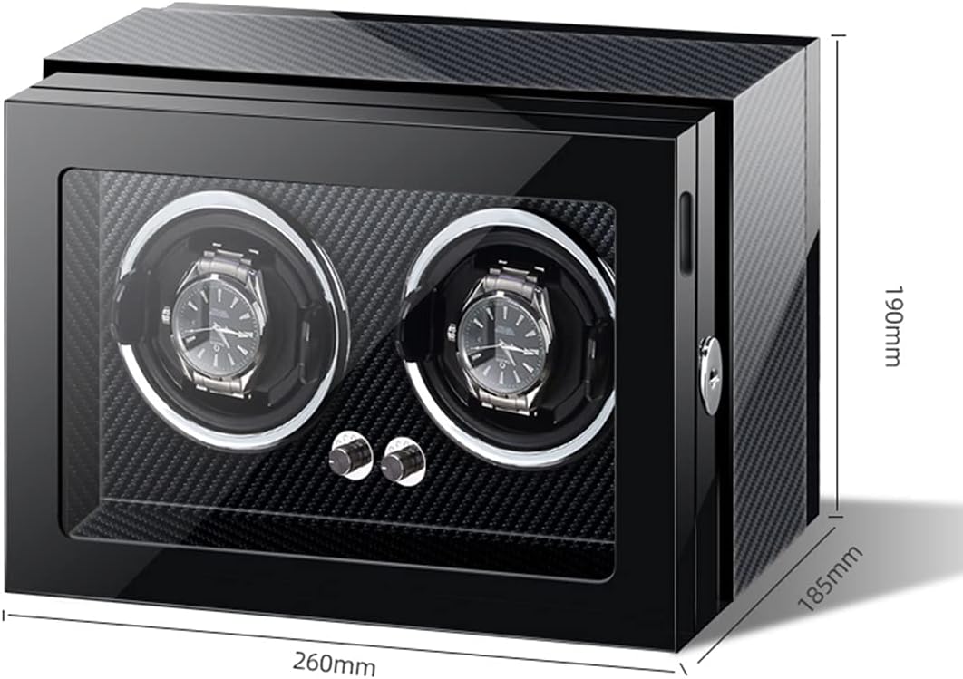Automatic Watch Winder Display Box with LED Light, Adjustable Pillows, Quiet Motor, Piano Finish for 1-4 Watches, Men’s & Women’s Carbon Fiber Design image 2