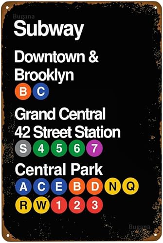 New York City Metro Downtown & Brooklyn Grand Central 42 Street Station Park - Letrero de metal vintage, carteles de estaño retro para hombre,