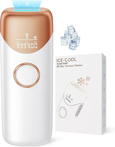 Laser Hair Removal with 5℃ Ice Cooling, Ubroo Painless IPL Laser Hair Removal Device 3 In 1 At Home Hair Remover Machine Permanent Hair Removal for Women Men Facial Body Use(Gold)