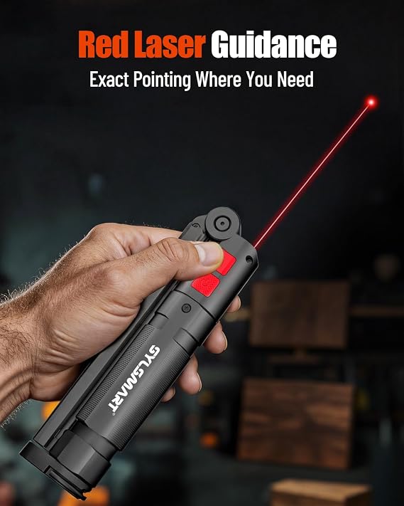 Magnetic Work Light with Red Beam, 1300LM Rechargeable Mechanic Flashlight CRI 95+ True Color, 4600mAh Under Hood Light with Magnetic Base for Car Repair, Garage & DIY