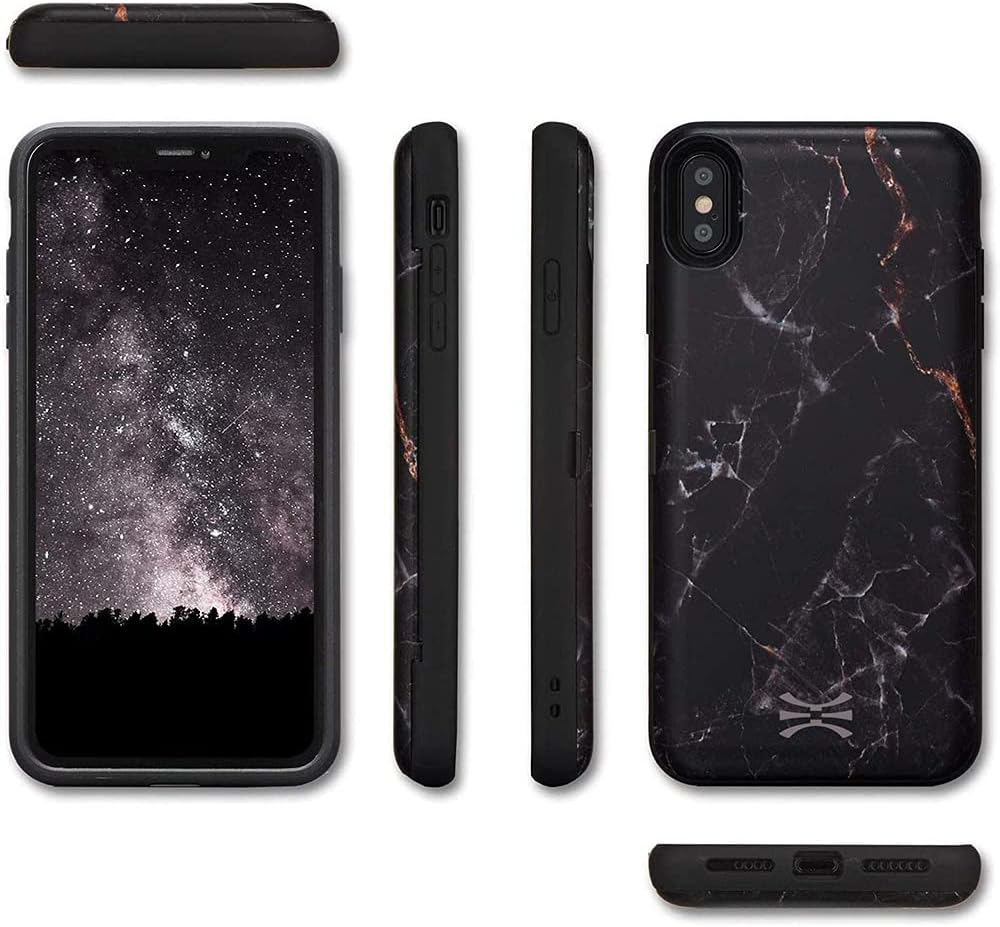 TORU CX PRO Case for iPhone Xs Max, with Card Holder | Slim Protective Cover with Hidden Credit Cards Wallet Flip Slot Compartment Kickstand | Include Mirror, Wrist Strap, Lightning Adapter - Marble