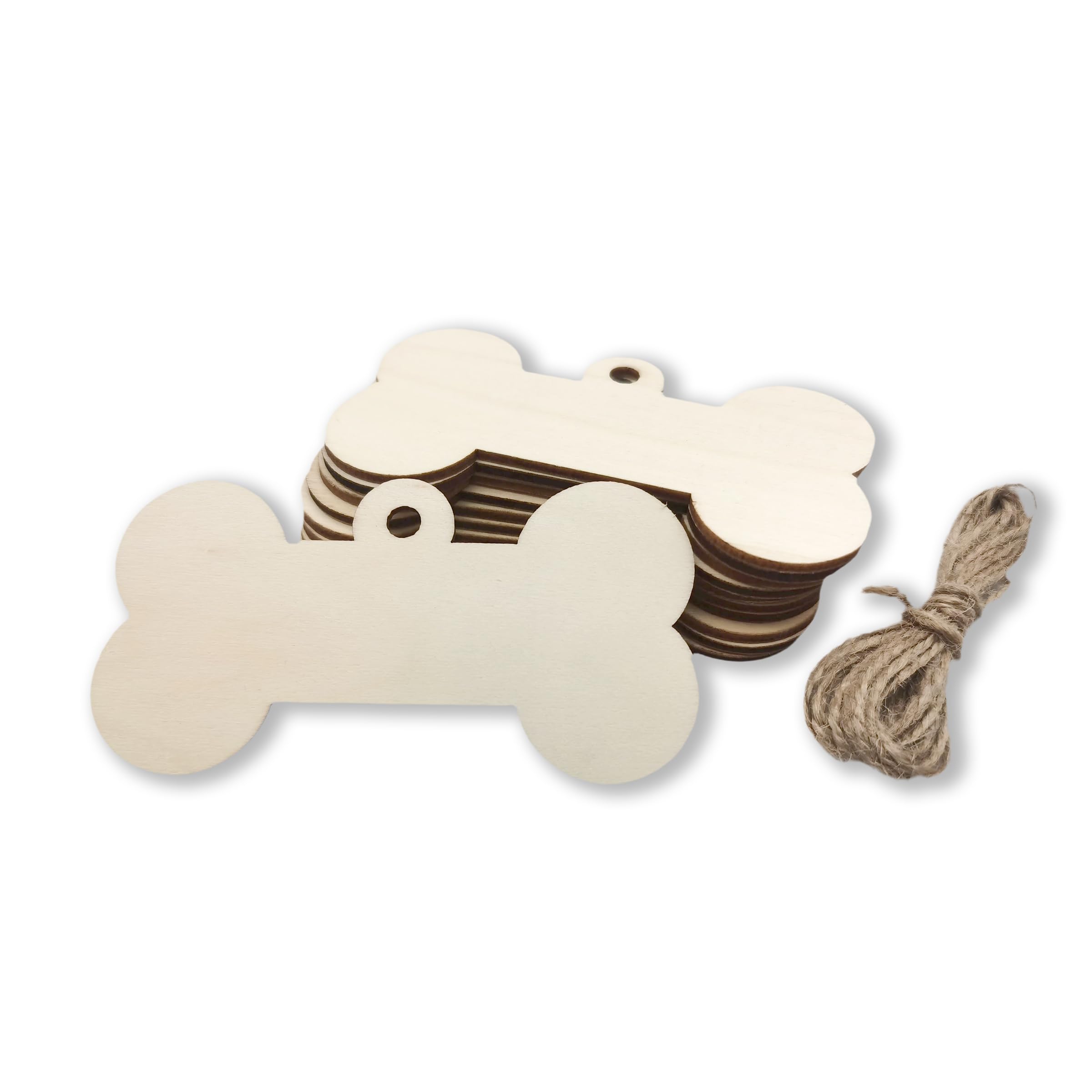 Nudaoz 20 Pack Unfinished Wooden Dog Bone Tags (3.94×1.97 Inches) with Adjustable Hanging String, Ideal for DIY Decorative Labels