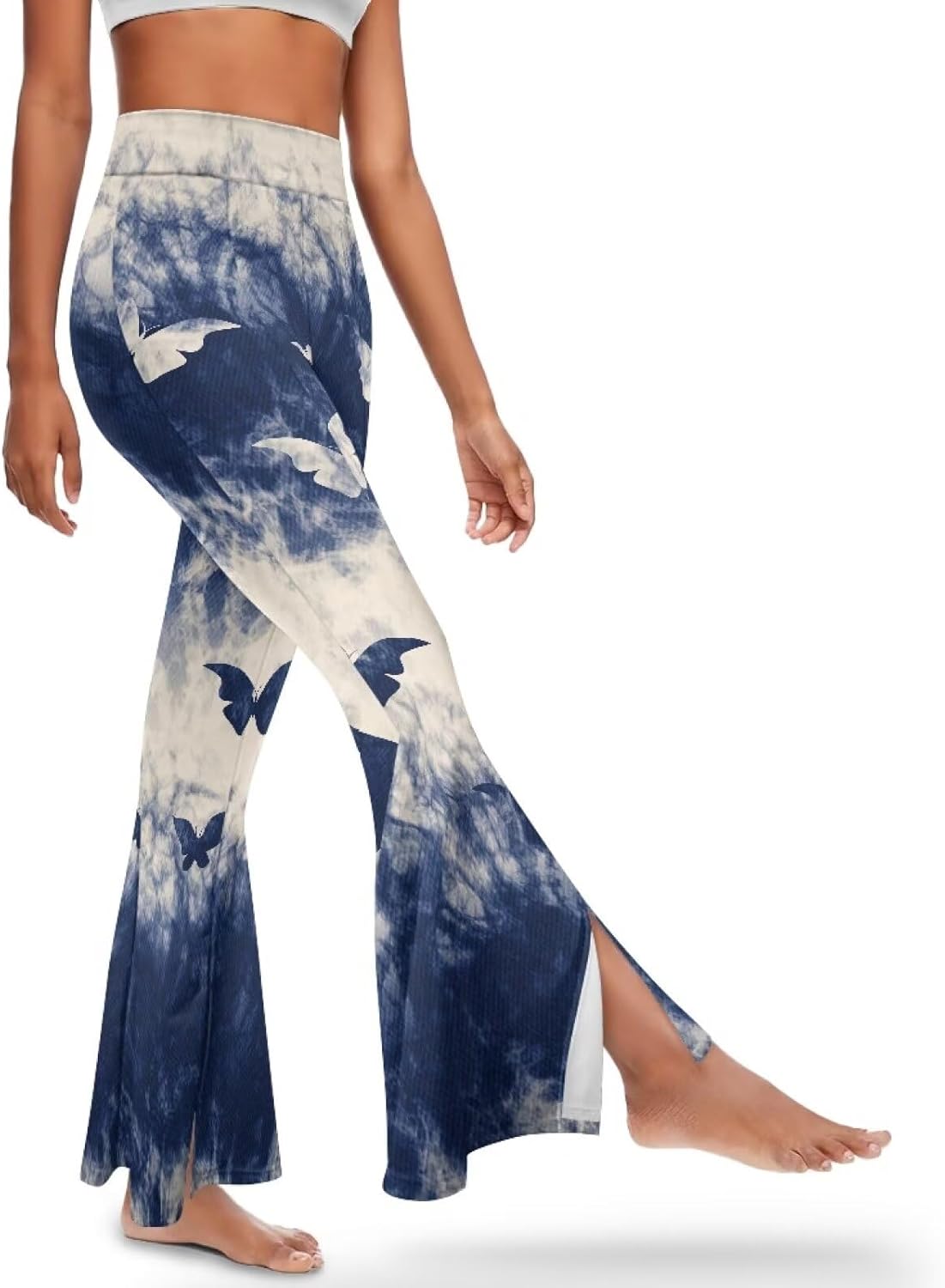 doginthehole Split Hem Flared Pants for Women High Waisted Lounge Bootcut Yoga Pants Bell Bottom Size XS-2XL