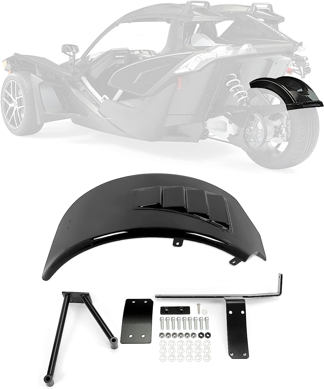 Kojem Rear Fender Compatible with 2015 2016 2017 2018 2019 Polaris Slingshot Base SL SE Model Bagger Hugger Style Fiberglass Painted Black