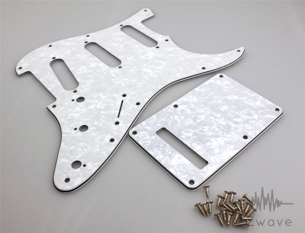 White Pearloid SSS Pickguard Scratch Plate Back Plate w/Screws for Strat Guitar