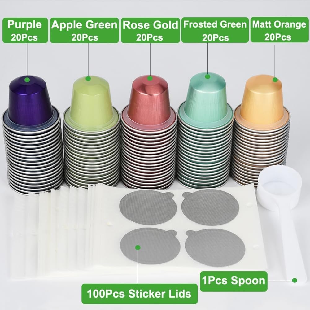 Cápsulas de repuesto para cápsulas de café (100 unidades, juego de vacío de aluminio para tus propias tazas de café espresso y kit de tapas adhesivas.