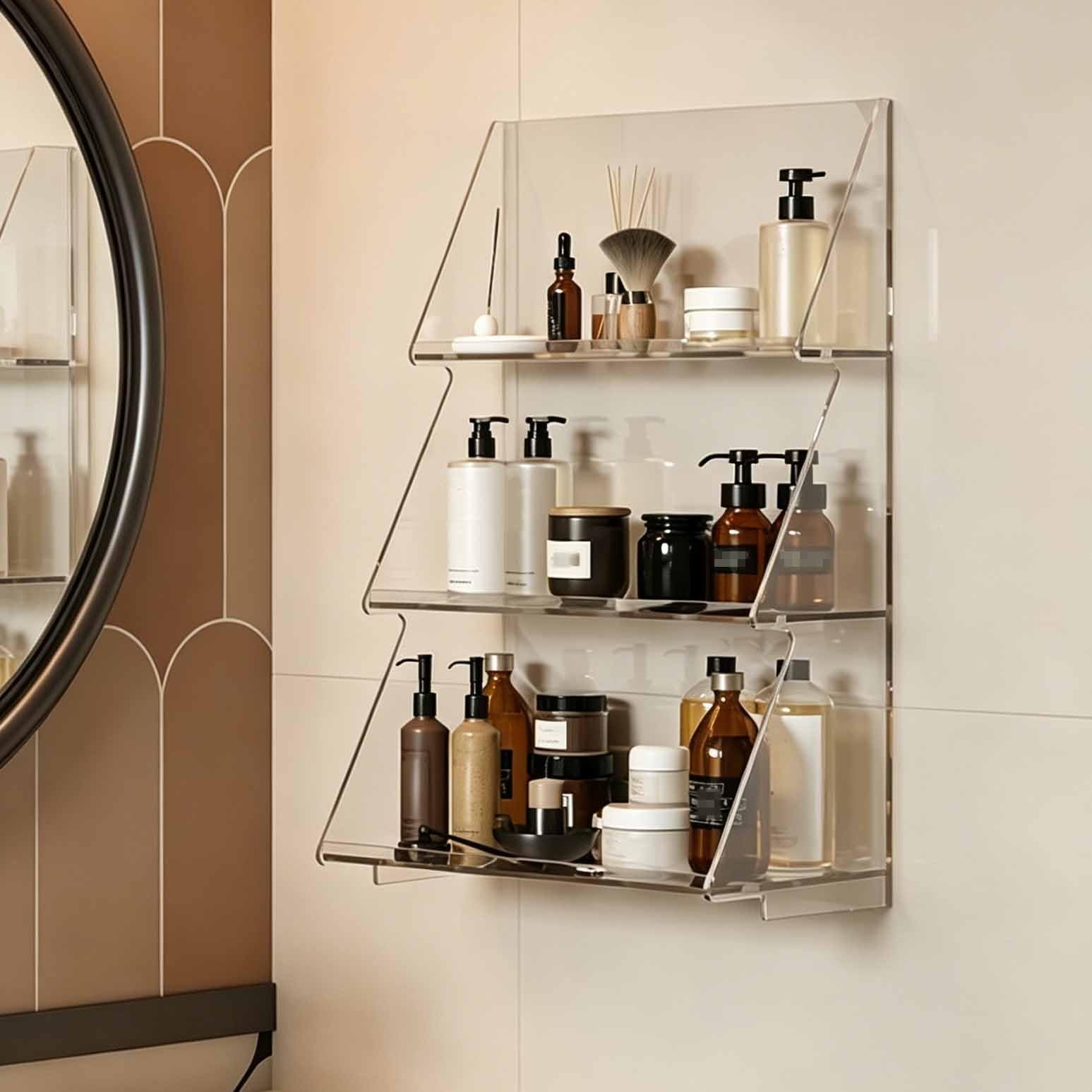 Dalumian 3-tier Wall Mounted Acrylic Storage Rack, Space-Saving Invisible Wall Shelves, Perfume Organizer Floating Shelf for Bedroom, Living Room, Kitchen, Bathroom Decor(Clear)